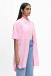 Buy_Terra Luna_Pink 100% Organic Handloom Cotton Spread Collar Patch Pocket Shirt Dress_Online_at_Aza_Fashions