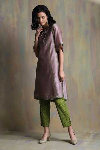 Women Black Chanderi Beads & Swarovski Embroidered Kurta with Pant & Dupatta