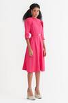 Notebook_Pink Cotton Poplin Plain Darcie Constructed Pleated Shirt Dress _Online_at_Aza_Fashions