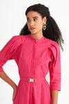 Buy_Notebook_Pink Cotton Poplin Plain Darcie Constructed Pleated Shirt Dress _Online_at_Aza_Fashions