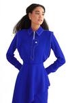 Buy_NOTEBOOK_Blue Terry Rayon Shirt Collar Asymmetric Top And Pant Set _Online_at_Aza_Fashions