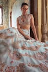 Shop_Tamanna Punjabi Kapoor_Blue Georgette Embroidery Foil V Neck Floral Resham Lehenga Set _Online_at_Aza_Fashions