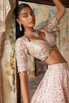 Tamanna Punjabi Kapoor_Peach Net Embroidery Resham Sweetheart Floral Cluster Lehenga Set _Online_at_Aza_Fashions