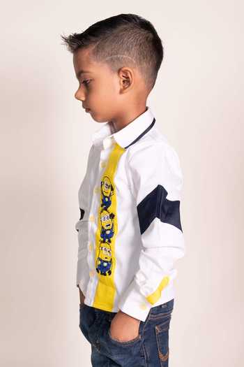 Buy_Toplove_White Cotton Sequins, Embroidery Minion Shirt _Online_at_Aza_Fashions