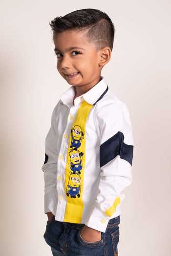 Shop_Toplove_White Cotton Sequins, Embroidery Minion Shirt _Online_at_Aza_Fashions