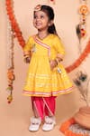 Toplove_Yellow Cotton Silk Embroidery Krishna Kurta Set _Online_at_Aza_Fashions