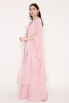 Buy_Bha Sha_Pink Muslin, Linen Sequins, Beads Square Triya Printed Kaftan And Draped Skirt Set _Online_at_Aza_Fashions