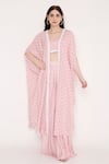 Shop_Bha Sha_Pink Muslin, Linen Sequins, Beads Square Triya Printed Kaftan And Draped Skirt Set _Online_at_Aza_Fashions
