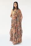 Nikita Vishakha_Multi Color Printed Silk And Embroidery Pre-draped Skirt Saree With Blouse_Online_at_Aza_Fashions