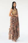 Buy_Nikita Vishakha_Multi Color Printed Silk And Embroidery Pre-draped Skirt Saree With Blouse_Online_at_Aza_Fashions