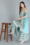 Buy_Kalakaari By Sagarika_Blue Cotton Embroidery, Gota Patti Sweetheart Flower Print Kurta And Sharara Set _Online_at_Aza_Fashions