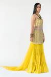 Nikita Vishakha Yellow Organza, Gazi Silk Beads Scoop Neck Embroidered Kurta Sharara Set Online at Aza Fashions Nikita Vishakha_Yellow Organza, Gazi Silk Beads Scoop Neck Embroidered Kurta Sharara Set_Online_at_Aza_Fashions
