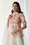 Buy_Koashee By Shubitaa_Off White Organza Zari, Sequins Zardozi Embroidered Peplum Top Sharara Set _Online_at_Aza_Fashions