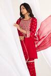 Koashee by Shubitaa_Red Silk Embroidered Zardozi Round Sharara Set _Online_at_Aza_Fashions