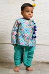 Buy_Little Brats_Green Muslin, Rayon Tassels Printed Angrakha Kurta And Dhoti Pant Set _Online_at_Aza_Fashions