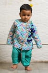 Shop_Little Brats_Green Muslin, Rayon Tassels Printed Angrakha Kurta And Dhoti Pant Set _Online_at_Aza_Fashions