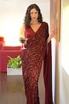 Talking Threads_Red Saree Chiffon Embroidered Sequin Plunge Embellished With Blouse _Online_at_Aza_Fashions