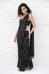 Talking Threads_Black Silk Georgette Embroidered Embellished Saree Gown With Blouse  _at_Aza_Fashions