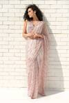Shop_Talking Threads_Pink Tulle, Satin Sequins, Crystals, Zari Shower Embellished Saree With Blouse 