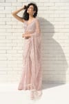 Talking Threads_Pink Tulle, Satin Sequins, Crystals, Zari Shower Embellished Saree With Blouse _Online