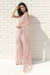 Buy_Talking Threads_Pink Tulle, Satin Sequins, Crystals, Zari Shower Embellished Saree With Blouse _Online