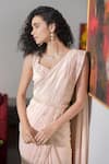 Shop_Talking Threads_Pink Georgette Pearls, Crystals Sweetheart Neck Embroidered Saree With Blouse _Online_at_Aza_Fashions