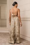 Shop_Tarun Tahiliani_Gold Silk Velvet Printed Floral Pattern Blouse V Jacket And Wide Leg Trouser Set _Online_at_Aza_Fashions