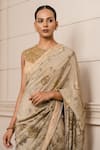 Tarun Tahiliani_Gold Crepe Printed Floral Pattern Round Saree With Corset _Online_at_Aza_Fashions