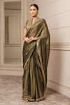 Tarun Tahiliani_Green Blouse Fabric - Silk Dupion Embroidered Border Saree With _Online_at_Aza_Fashions