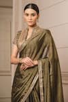 Buy_Tarun Tahiliani_Green Blouse Fabric - Silk Dupion Embroidered Border Saree With _Online_at_Aza_Fashions