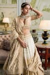 Buy_Tarun Tahiliani_Gold Brocade Embroidery French Knot V Neck Bridal Lehenga Set _Online_at_Aza_Fashions