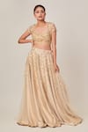 Shop_Tamaraa By Tahani_Beige Tulle, Turkish Satin Sequins Square Neck Sadie Embellished Lehenga Set _Online_at_Aza_Fashions
