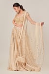 Buy_Tamaraa By Tahani_Beige Tulle, Turkish Satin Sequins Square Neck Sadie Embellished Lehenga Set _Online_at_Aza_Fashions