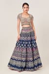 Tamaraa By Tahani_Blue Silk, Net Cutdana, Sequins Sweetheart Ariel And Embellished Lehenga Set _at_Aza_Fashions