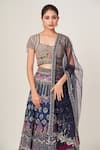 Buy_Tamaraa By Tahani_Blue Silk, Net Cutdana, Sequins Sweetheart Ariel And Embellished Lehenga Set _Online_at_Aza_Fashions