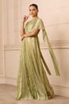 Tarun Tahiliani_Green Crinkle Tulle And Lace Fabric Embellishment French Wide Leg Jumpsuit _Online_at_Aza_Fashions