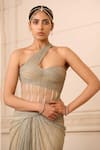 Tarun Tahiliani_Blue Tulle Embellishment Crystals One Shoulder Draped Gown _Online_at_Aza_Fashions