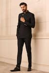 Tarun Tahiliani_Black Bandhgala  Suiting Fabric Textured Overlapped And Jodhpuri Trouser Set _Online_at_Aza_Fashions