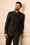 Buy_Tarun Tahiliani_Black Bandhgala  Suiting Fabric Textured Overlapped And Jodhpuri Trouser Set _Online_at_Aza_Fashions