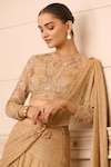 Buy_Tarun Tahiliani_Gold Blouse  Tulle And Skirt  Crinkle Draped Lehenga With Embroidered _Online_at_Aza_Fashions