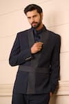 Buy_Tarun Tahiliani_Blue Bandhgala  Suiting Fabric Textured Linear Patterns And Jodhpuri Trouser Set _Online_at_Aza_Fashions