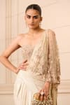 Buy_Tarun Tahiliani_Beige Corset Tulle Embroidered Floral Sweetheart Concept Pre-draped Saree With _Online_at_Aza_Fashions