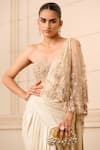 Buy_Tarun Tahiliani_Beige Corset  Tulle And Concept Saree  Foil Jersey Embroidery Floral With _Online_at_Aza_Fashions