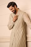 Buy_Tarun Tahiliani_Beige Dhoti  Heavy Brocade Textured Geometric Sherwani And Pant Set _Online_at_Aza_Fashions