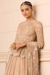 Buy_Tarun Tahiliani_Gold Blouse  Tulle And Lehenga & Dupatta Silk Cascading Woven Border Bridal Set _Online_at_Aza_Fashions