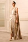 Tarun Tahiliani_Gold Body Suit  Tulle And Concept Saree  Foil Jersey Metallic With Bodysuit _Online_at_Aza_Fashions