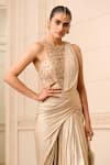 Buy_Tarun Tahiliani_Gold Body Suit  Tulle And Concept Saree  Foil Jersey Metallic With Bodysuit _Online_at_Aza_Fashions