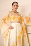 Buy_Tarun Tahiliani_Off White Jacket  Satin Organza Print Sunflower Sweetheart Neck And Palazzo Set _Online_at_Aza_Fashions