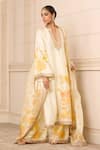 Tarun Tahiliani_Off White Silk Beads, Embroidery Split V-neck Floral Print Kurta And Palazzo Set_Online_at_Aza_Fashions