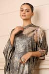 Shop_Tarun Tahiliani_Black Foil Jersey Printed Paisley Asymmetric Draped Dress _at_Aza_Fashions